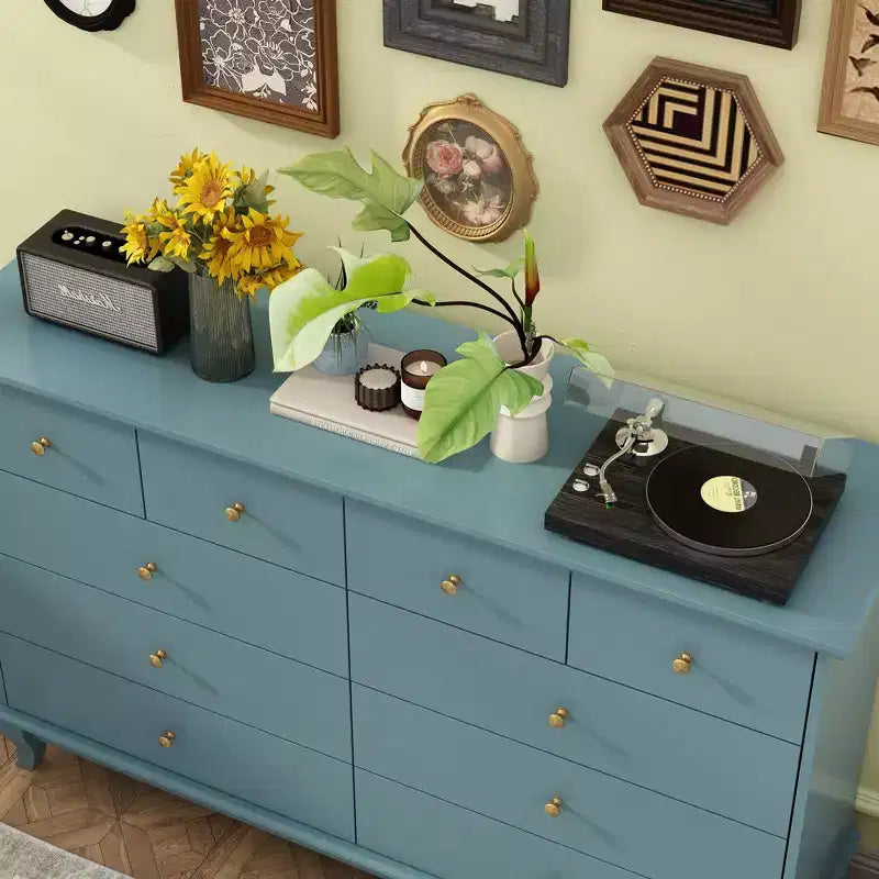 Hitow 10 Drawer Horizontal Dresser with Round Metal Knobs Modern Chest of Drawers