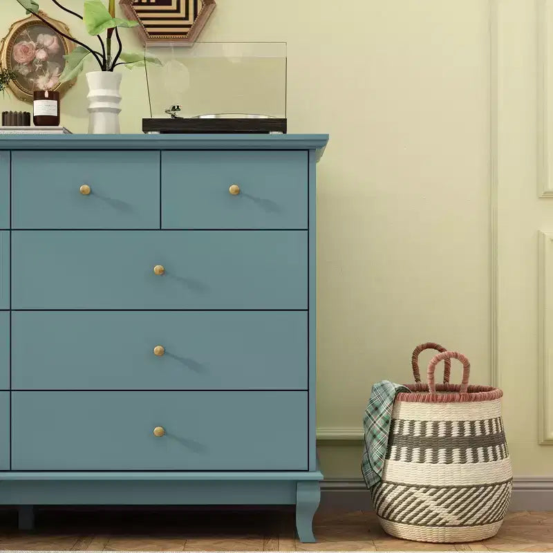 Hitow 10 Drawer Horizontal Dresser with Round Metal Knobs Modern Chest of Drawers