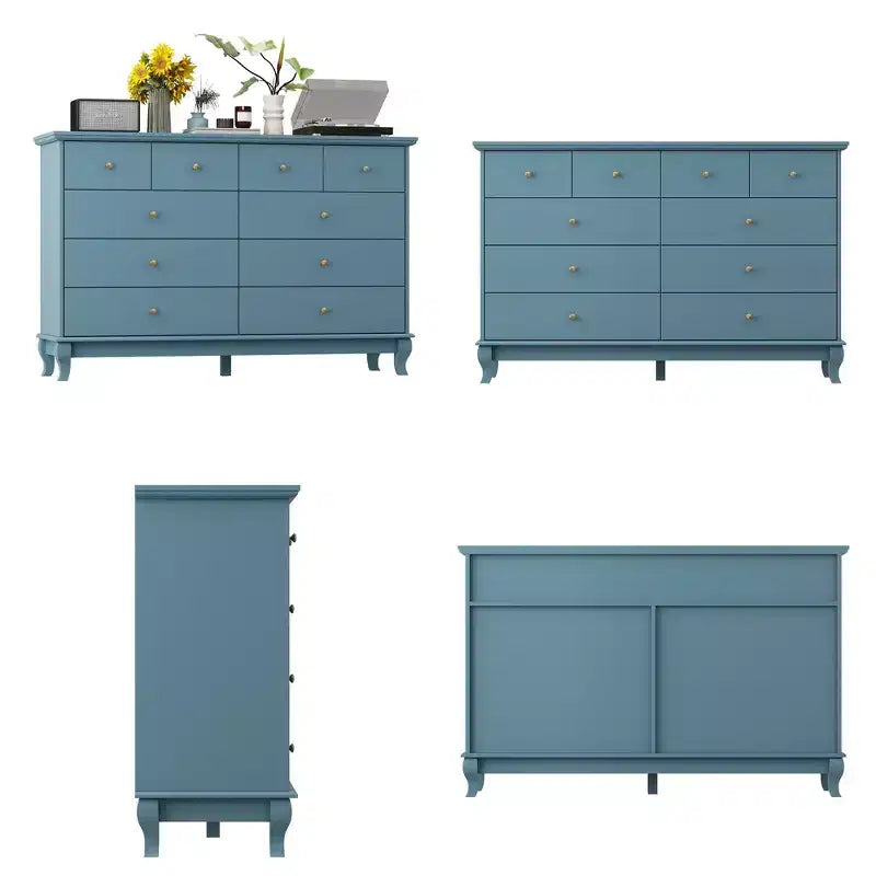 Hitow 10 Drawer Horizontal Dresser with Round Metal Knobs Modern Chest of Drawers