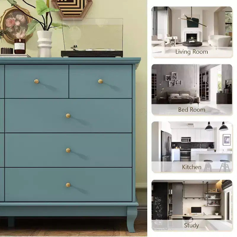 Hitow 10 Drawer Horizontal Dresser with Round Metal Knobs Modern Chest of Drawers