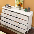 Hitow 10 Drawer Horizontal Dresser with Round Metal Knobs Modern Chest of Drawers
