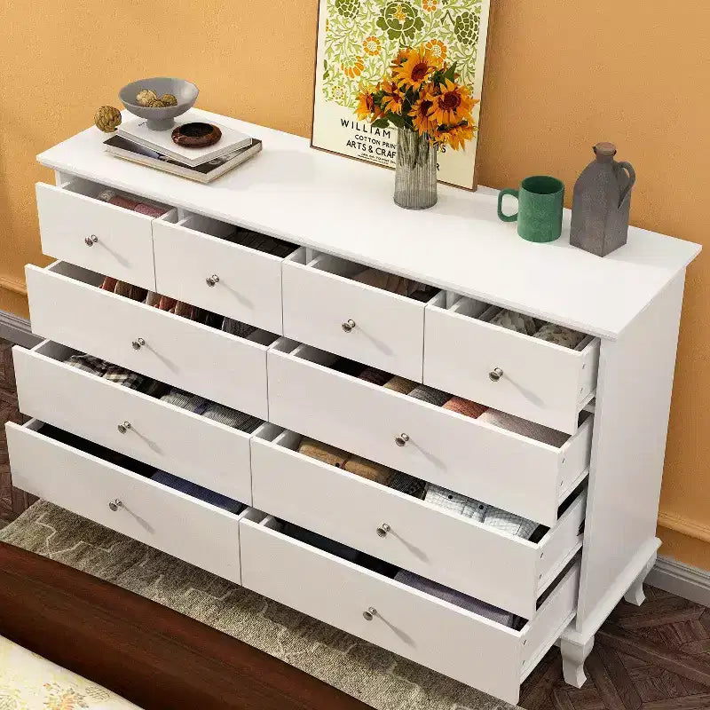 Hitow 10 Drawer Horizontal Dresser with Round Metal Knobs Modern Chest of Drawers