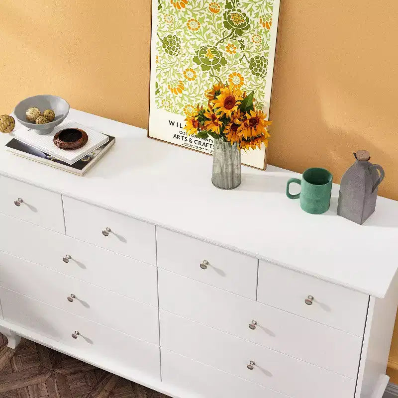 Hitow 10 Drawer Horizontal Dresser with Round Metal Knobs Modern Chest of Drawers