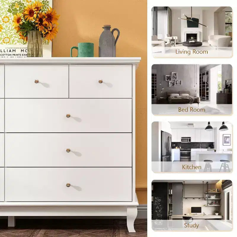 Hitow 10 Drawer Horizontal Dresser with Round Metal Knobs Modern Chest of Drawers