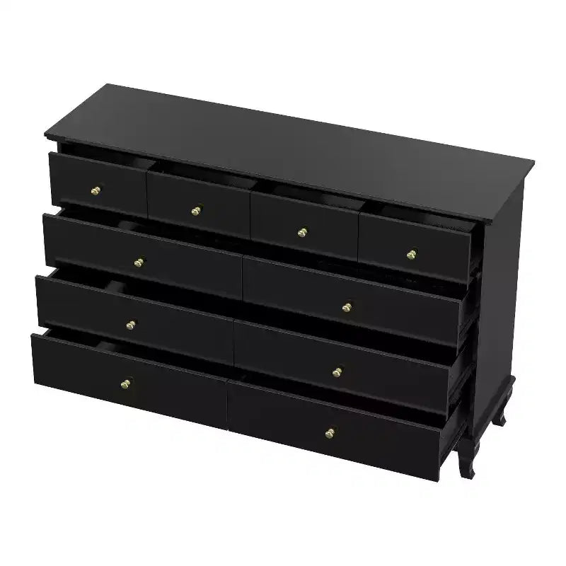 Hitow 10 Drawer Horizontal Dresser with Round Metal Knobs Modern Chest of Drawers