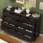Hitow 10 Drawer Horizontal Dresser with Round Metal Knobs Modern Chest of Drawers