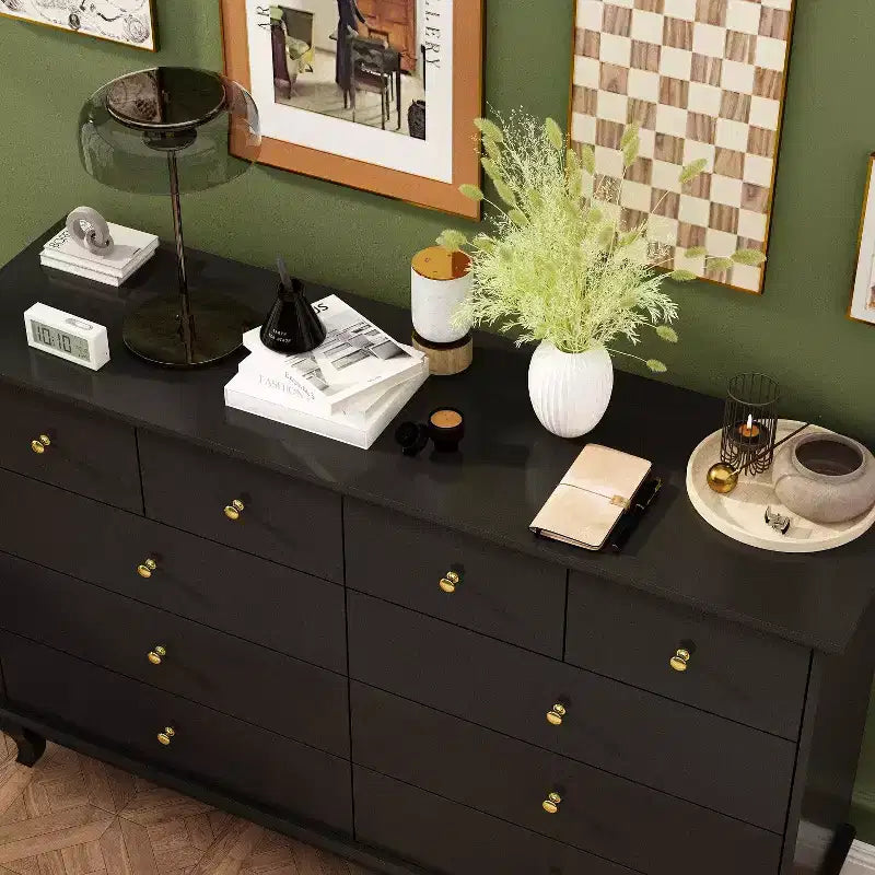 Hitow 10 Drawer Horizontal Dresser with Round Metal Knobs Modern Chest of Drawers