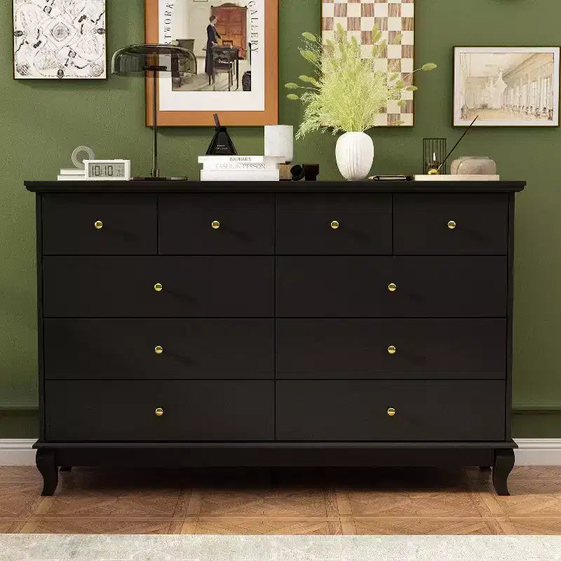 Hitow 10 Drawer Horizontal Dresser with Round Metal Knobs Modern Chest of Drawers