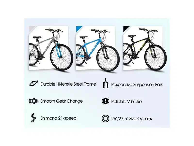 BAMCBASE Agave Mountain Bike, Mens Womens MTB with 21 Speeds, High-Tensile Steel Frame, V Brake, Hardtail Bicycle for Adults