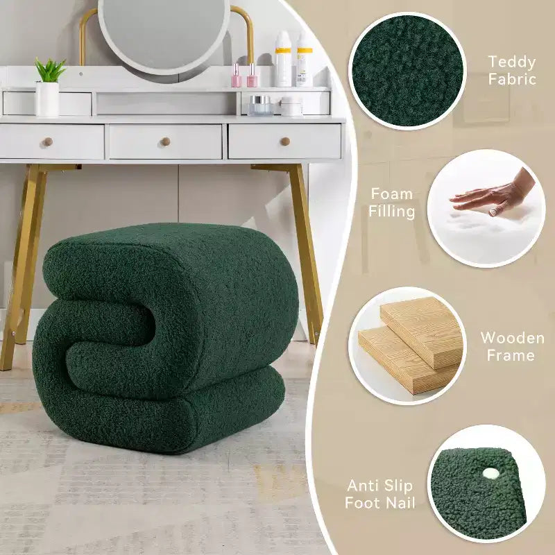 GDFStudio Mila 19.3 Teddy S-Shape Ottoman/Footstool