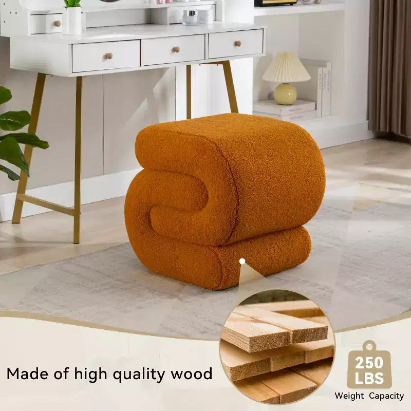 GDFStudio Mila 19.3 Teddy S-Shape Ottoman/Footstool
