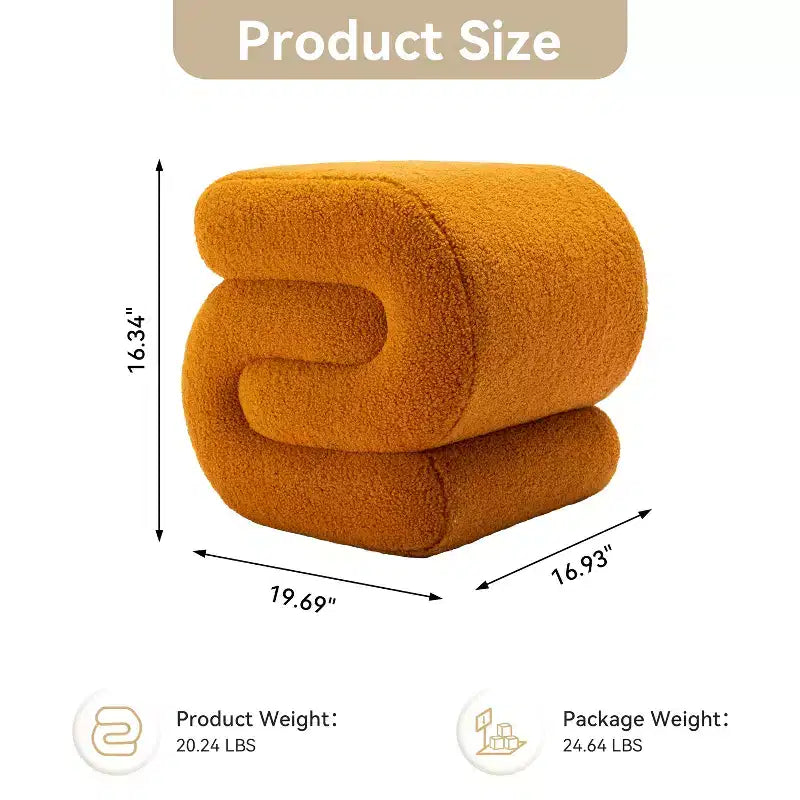 GDFStudio Mila 19.3 Teddy S-Shape Ottoman/Footstool