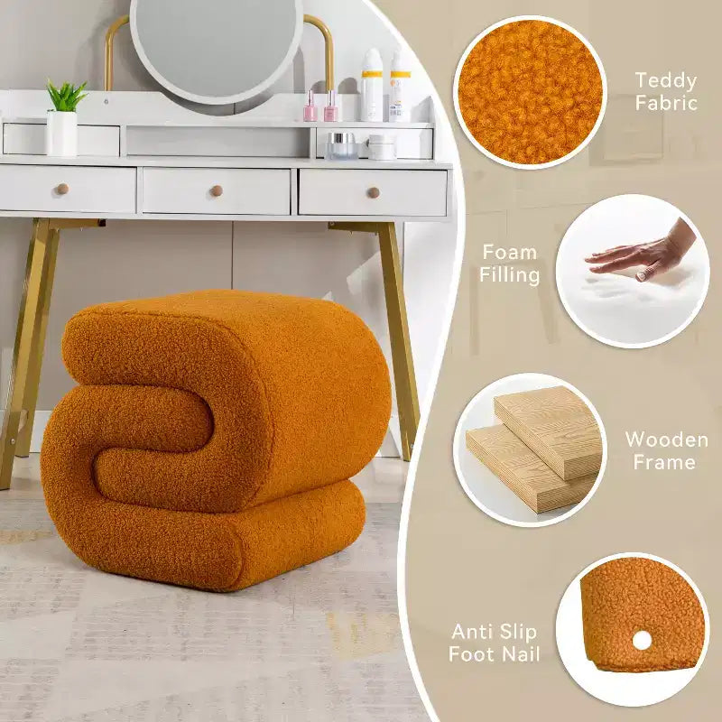 GDFStudio Mila 19.3 Teddy S-Shape Ottoman/Footstool