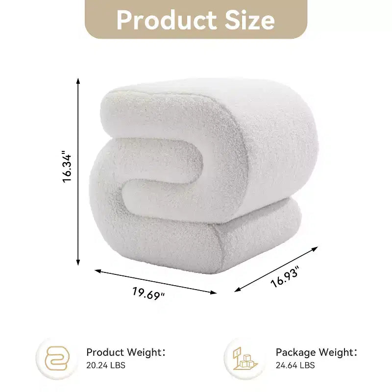 GDFStudio Mila 19.3 Teddy S-Shape Ottoman/Footstool