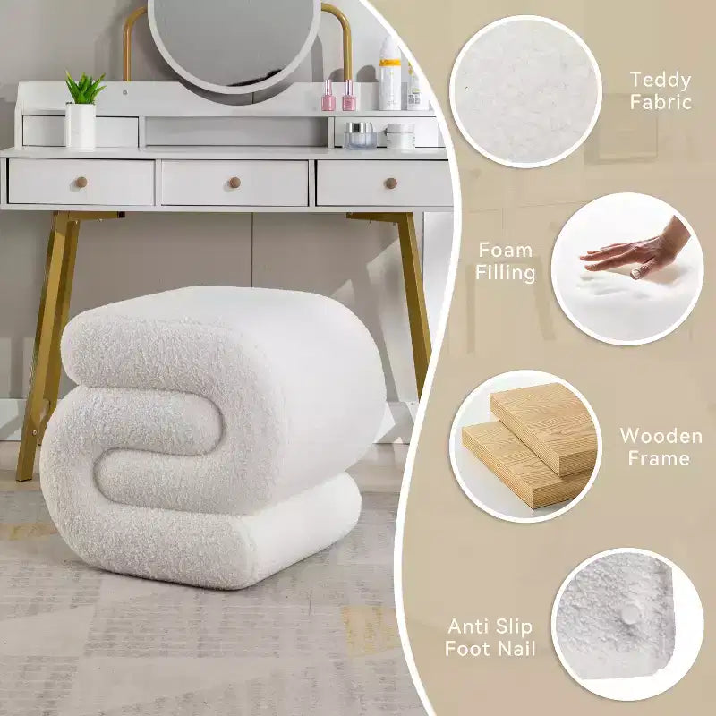 GDFStudio Mila 19.3 Teddy S-Shape Ottoman/Footstool