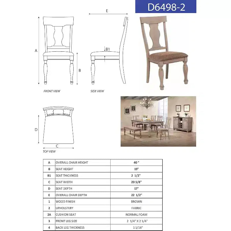 Kings Brand Almon 2 Tone Brown Wood Upholstered Dinette Dining Room Chairs, Set of 2