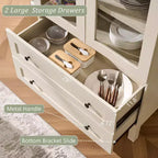 71 Tall Arched Pantry Cabinet with 2 Drawers & Adjustable Shelves & Glass Doors, Modern Farmhouse Kitchen Storage Cabinet