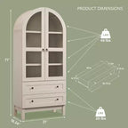 71 Tall Arched Pantry Cabinet with 2 Drawers & Adjustable Shelves & Glass Doors, Modern Farmhouse Kitchen Storage Cabinet