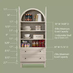 71 Tall Arched Pantry Cabinet with 2 Drawers & Adjustable Shelves & Glass Doors, Modern Farmhouse Kitchen Storage Cabinet