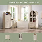 71 Tall Arched Pantry Cabinet with 2 Drawers & Adjustable Shelves & Glass Doors, Modern Farmhouse Kitchen Storage Cabinet