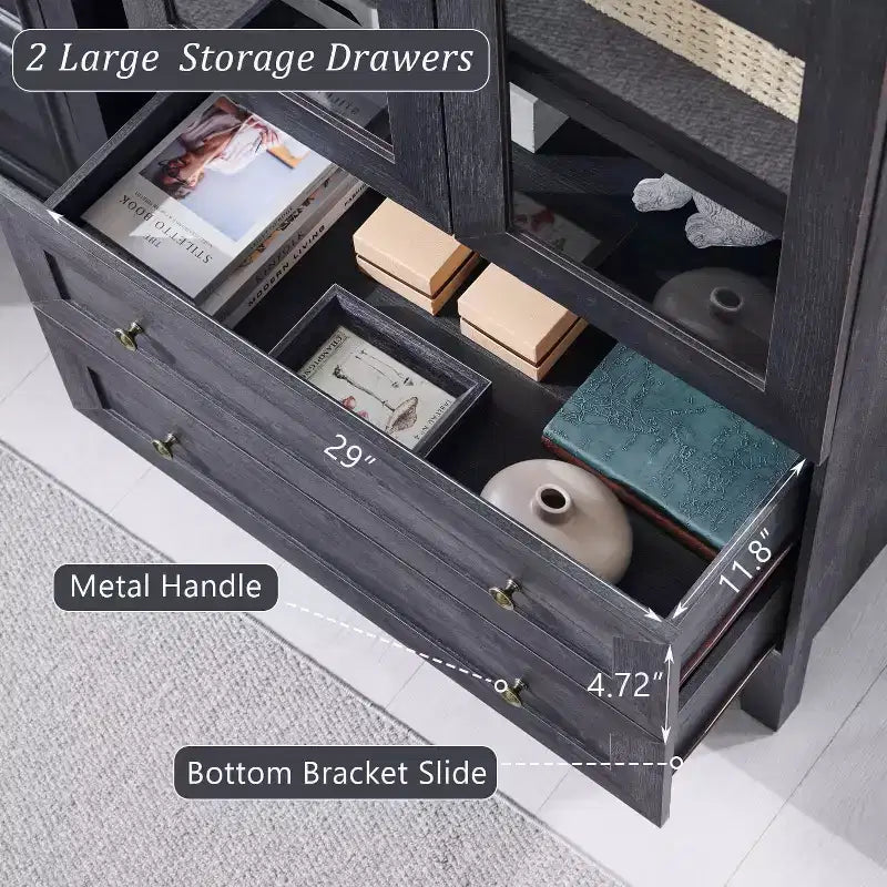 71 Tall Arched Pantry Cabinet with 2 Drawers & Adjustable Shelves & Glass Doors, Modern Farmhouse Kitchen Storage Cabinet