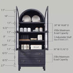 71 Tall Arched Pantry Cabinet with 2 Drawers & Adjustable Shelves & Glass Doors, Modern Farmhouse Kitchen Storage Cabinet
