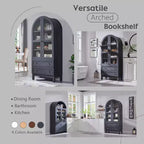 71 Tall Arched Pantry Cabinet with 2 Drawers & Adjustable Shelves & Glass Doors, Modern Farmhouse Kitchen Storage Cabinet