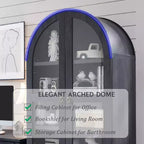 71 Tall Arched Pantry Cabinet with 2 Drawers & Adjustable Shelves & Glass Doors, Modern Farmhouse Kitchen Storage Cabinet