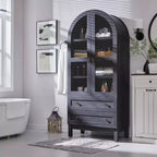 71 Tall Arched Pantry Cabinet with 2 Drawers & Adjustable Shelves & Glass Doors, Modern Farmhouse Kitchen Storage Cabinet