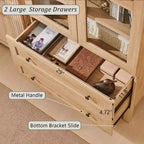 71 Tall Arched Pantry Cabinet with 2 Drawers & Adjustable Shelves & Glass Doors, Modern Farmhouse Kitchen Storage Cabinet