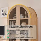 71 Tall Arched Pantry Cabinet with 2 Drawers & Adjustable Shelves & Glass Doors, Modern Farmhouse Kitchen Storage Cabinet