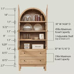 71 Tall Arched Pantry Cabinet with 2 Drawers & Adjustable Shelves & Glass Doors, Modern Farmhouse Kitchen Storage Cabinet
