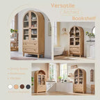 71 Tall Arched Pantry Cabinet with 2 Drawers & Adjustable Shelves & Glass Doors, Modern Farmhouse Kitchen Storage Cabinet