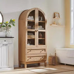 71 Tall Arched Pantry Cabinet with 2 Drawers & Adjustable Shelves & Glass Doors, Modern Farmhouse Kitchen Storage Cabinet