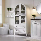 71 Tall Arched Pantry Cabinet with 2 Drawers & Adjustable Shelves & Glass Doors, Modern Farmhouse Kitchen Storage Cabinet