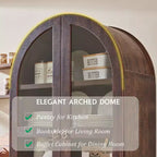 71 Tall Arched Pantry Cabinet with 2 Drawers & Adjustable Shelves & Glass Doors, Modern Farmhouse Kitchen Storage Cabinet