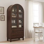71 Tall Arched Pantry Cabinet with 2 Drawers & Adjustable Shelves & Glass Doors, Modern Farmhouse Kitchen Storage Cabinet
