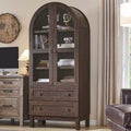 71 Tall Arched Pantry Cabinet with 2 Drawers & Adjustable Shelves & Glass Doors, Modern Farmhouse Kitchen Storage Cabinet