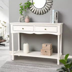 LuxenHome White Wood Console Table with 2 Drawers and Shelf, Entryway Storage Furniture