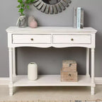 LuxenHome White Wood Console Table with 2 Drawers and Shelf, Entryway Storage Furniture