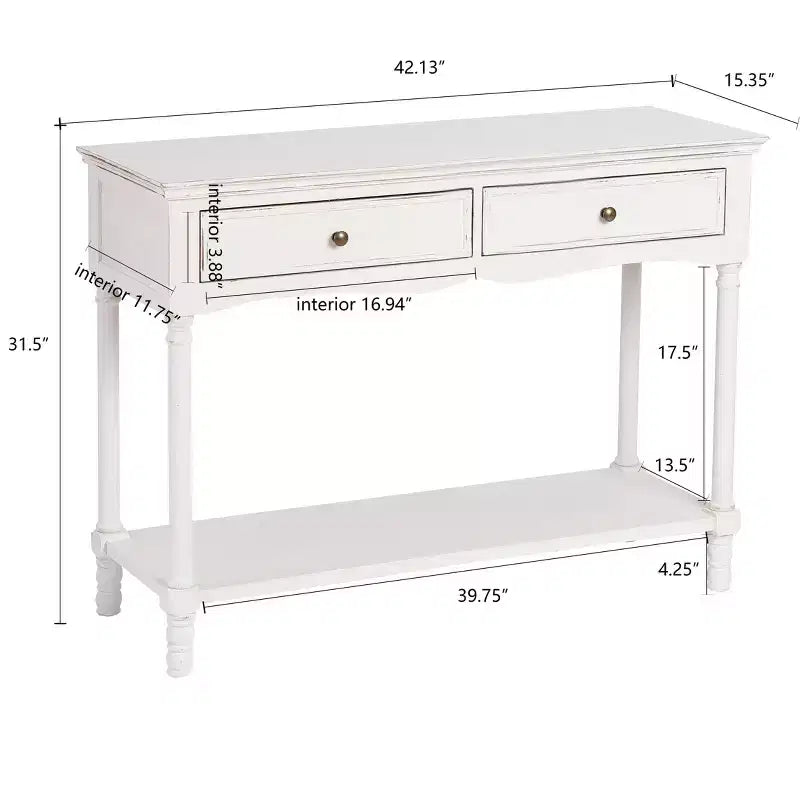 LuxenHome White Wood Console Table with 2 Drawers and Shelf, Entryway Storage Furniture