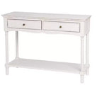 LuxenHome White Wood Console Table with 2 Drawers and Shelf, Entryway Storage Furniture