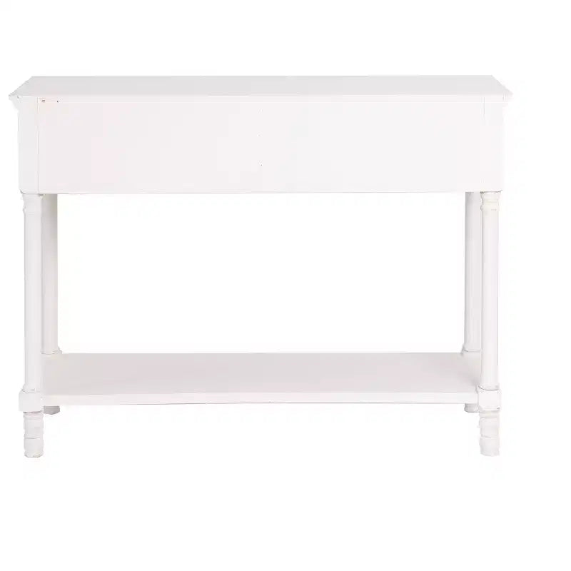 LuxenHome White Wood Console Table with 2 Drawers and Shelf, Entryway Storage Furniture