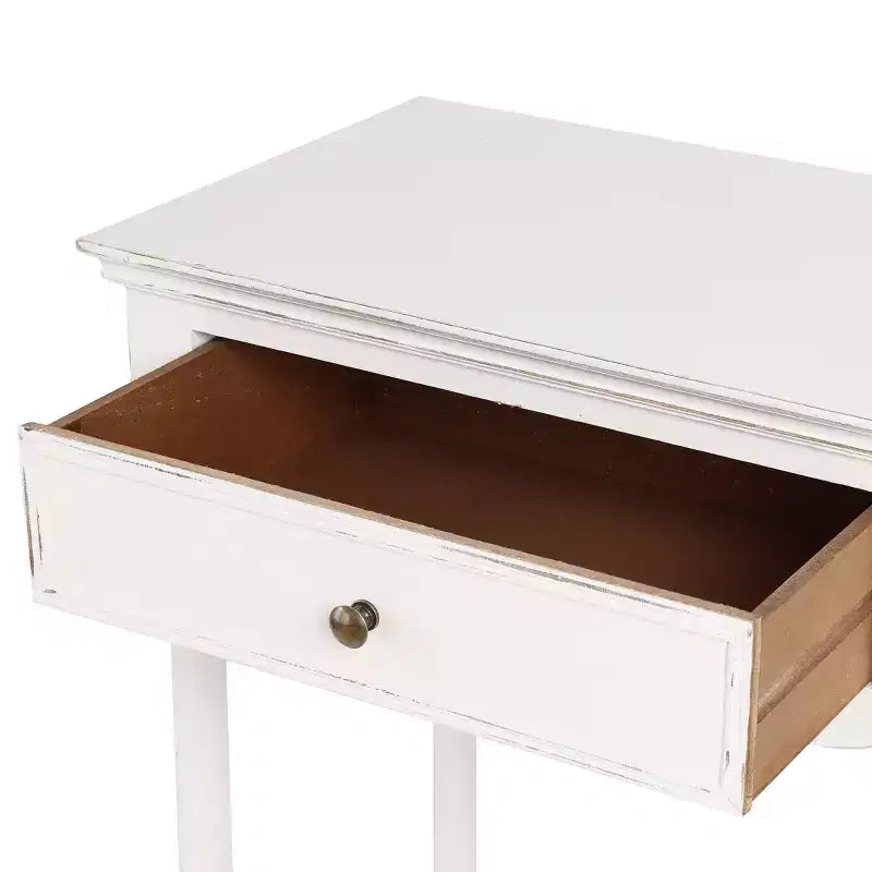 LuxenHome White Wood Console Table with 2 Drawers and Shelf, Entryway Storage Furniture