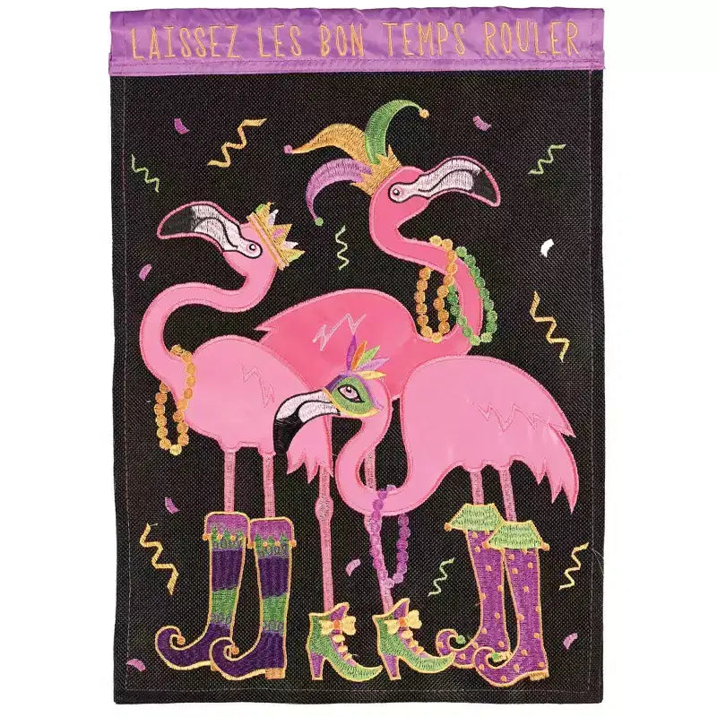 Magnolia Garden Laissez Les Bon Temps Rouler Mardi Gras Flamingos 13 x 18 Inch Polyester Garden Flag