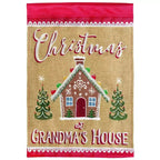 Grandma's House Holiday Red and Tan 13 X 19 Burlap Outdoor Hanging Garden Flag