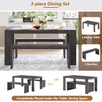 3-Piece Farmhouse Style Dining Set, Dining Table and 2 Benches for Dining Room, Kitchen and Living Room - ModernLuxe