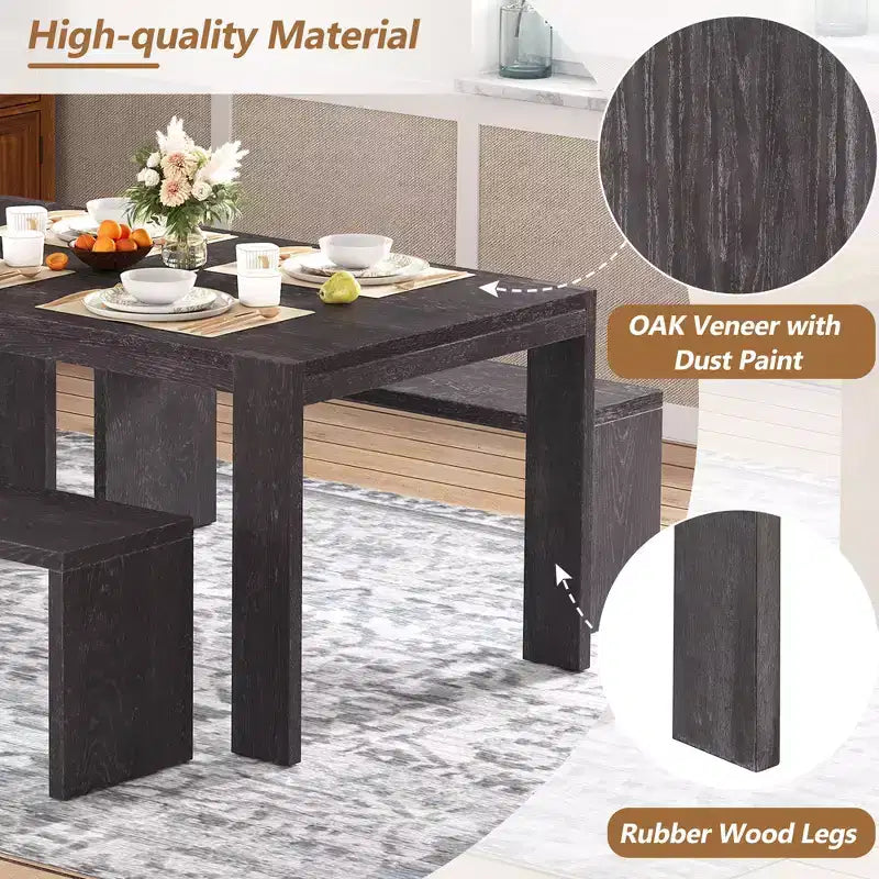 3-Piece Farmhouse Style Dining Set, Dining Table and 2 Benches for Dining Room, Kitchen and Living Room - ModernLuxe