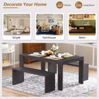 3-Piece Farmhouse Style Dining Set, Dining Table and 2 Benches for Dining Room, Kitchen and Living Room - ModernLuxe