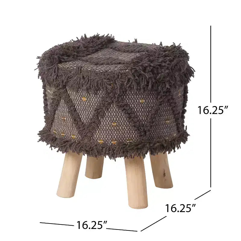 GDFStudio Edene Boho Handmade Fabric 16*16 Stool with Metal Accents, Dark Brown